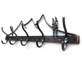 Coat Rack, Mountain Gear, Metal Sculpture, Forged Iron Work, Wrought Iron, Anniversary gift,