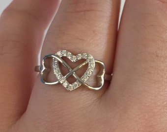 Triple Heart Ring ~ Locked Hearts ~ Women's Promise Ring ~ CZ Ring ~ Girlfriend Gift Idea ~ Engagement Ring - Gift Box -