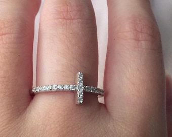 Cross Ring ~ Silver Cross Ring ~ Sideways Cross Ring- gift box -