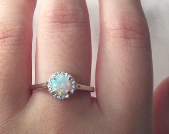 Opal Ring ~ Silver Opal Ring ~ Opal Square Ring ~ Women's Opal Ring ~  ~ Gifts for Her- gift box -