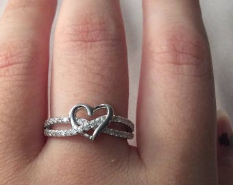 Sterling Silver Heart Ring ~ CZ Promise Ring ~ Women's Promise Ring ~ Girlfriend Gift ~ Engagement ~ Wedding Style - gift box -