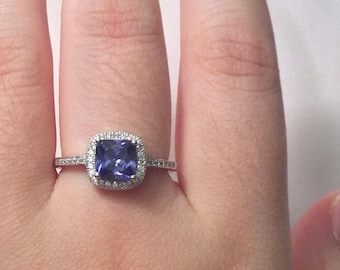 Tanzaniet-ring ~ zilveren tanzaniet-ring ~ tanzaniet-ring dames ~ vierkante ring ~ ~- geschenkdoos-