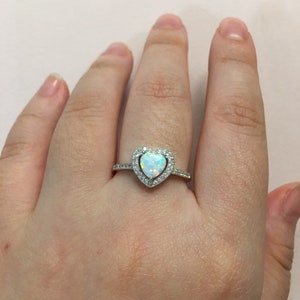 Heart Ring ~ Heart Opal Ring ~ Opal Ring ~ Silver Opal Ring ~ Women&#39;s Opal Ring ~  ~- gift box -