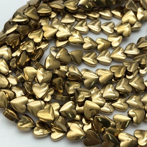 8mm Gold Hematite Heart Beads,Hematite Gemstone Beads ,Approx 15.5 Inch Strand