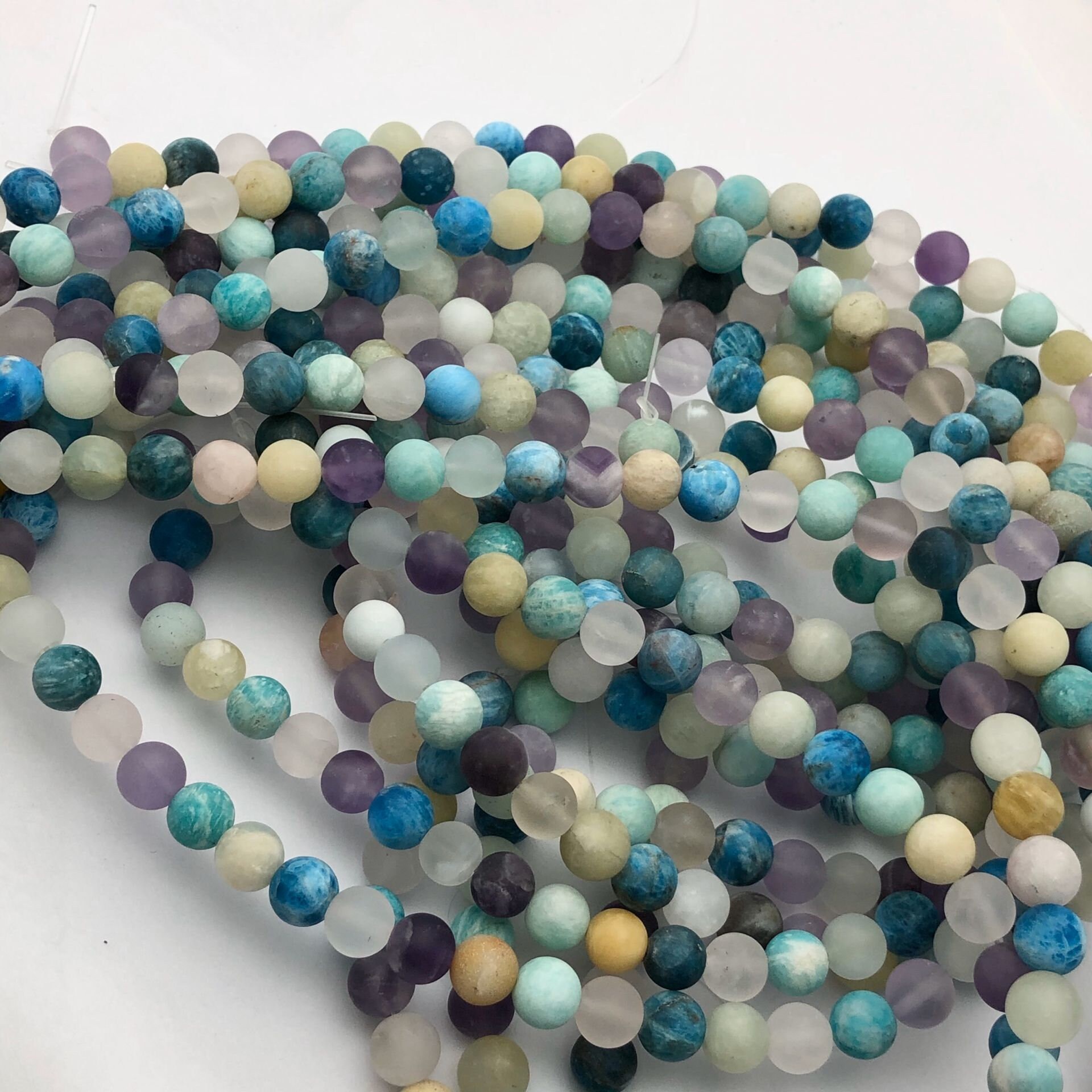 8mm multi stones round beads with rhinestone inlaid 15.5" strand 