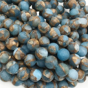 Matte Blue Mosaic Quartz Round Beads, 6mm 8mm 10mm 12mm Gemstone Beads Approx 15.5 Inch Strand