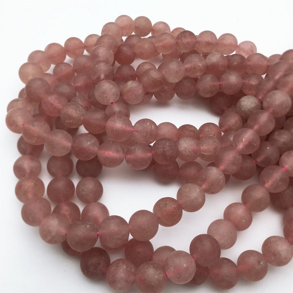 35cm Strand Of 6mm Round Strawberry Quartz Gemstone Beads - Pink, Natural, For Jewelry Making