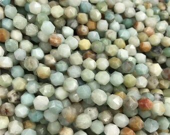Star Cut Beads Sizes 6mm 8mm 10mm Diamond Cut Beads Full Strand 15.5 inch #124 Amazonite Beads Faceted Gemstones Loose Beads
