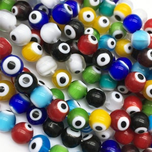 4mm 6mm 8mm 10mm Blue White Evil Eye Round Glass Beads Approx 15.5 Inch Strand