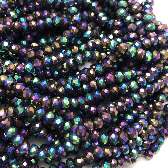 4x3mm Rainbow Crystal Glass Rondelle Faceted Beads,Opaque Glass Beads,  Approx 15.5 Inch Strand ,Approx 105 Beads