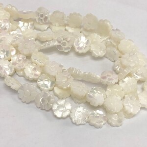 10mm Mother Of Pearl Flower Beads , Double Sided Flower, White Pearl Beads,Per Strand