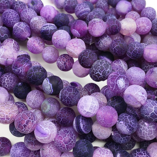 Matte Purple Fire Crackle Agate Round Beads,6mm 8mm 10mm 12mm Gemstone Beads Approx 15.5 Inch Strand