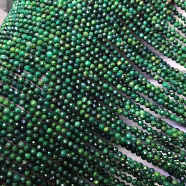 Perles rondes à facettes de jade africain, perles de pierres précieuses minuscules de 3 mm de 4 mm, brin d’environ 15,5 pouces