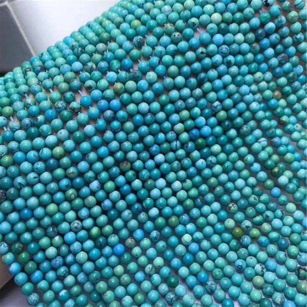 Perles rondes Blue Turquoise, 3mm 4mm Tiny Gemstone Perles , Environ 15.5 Inch Strand