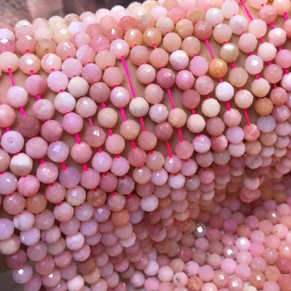 Pink Opal Faceted Round Beads,3mm 4mm Tiny Gemstone Beads ,Approx 15.5 Inch Strand