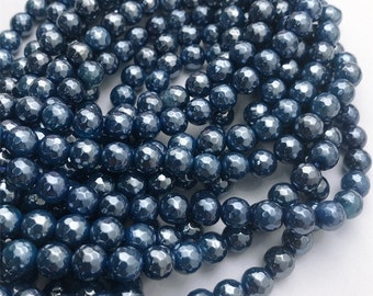 Mystic Blue Agate Faceted Round Beads,Blue Beads, 6mm 8mm 10mm Gemstone Beads Approx 15.5 Inch Strand