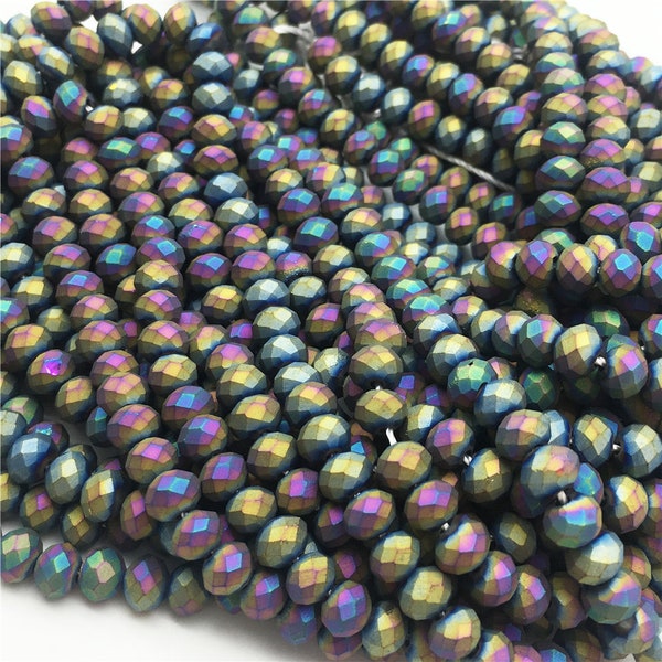 6X4mm Matte Rainbow Crystal Glass Rondelle Faceted Beads,Opaque Glass Beads, Approx 15.5 Inch Strand ,Approx 96 Beads