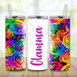Tumbler wrap regenboog roos 20oz - Glamma