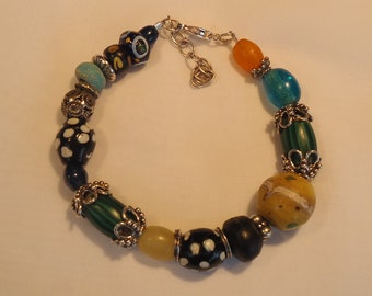 Restrung Antique Glass Bead Bracelet