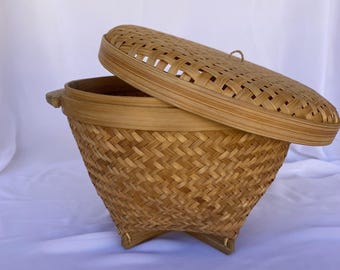 Antique Wicker Basket With Enamel Insert and 2 Lids | Very Rare