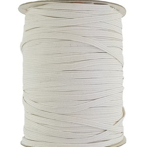 Flat white Elastic  sold in 10 Metre Lengths 7 mm wide