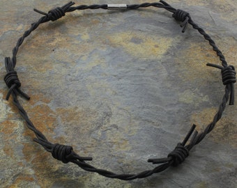 Black Leather Barbed Wire Necklace Available in 6 sizes