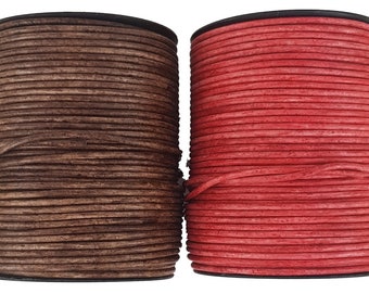 Chalky Brown & Creamy Red 3 mm round leather cord