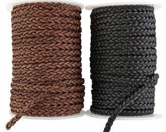 Flat Braided Leather Cord Black & Brown 5 mm wide