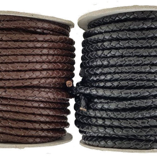 Plaited leather cord Black & Dark Brown 5 mm Round