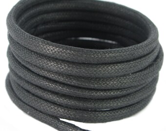 180 cm x 6 mm round waxed Cotton Black Boot laces