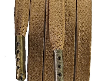 Brown Tan Flat 8 mm wide wax cotton Shoelaces & Boot laces