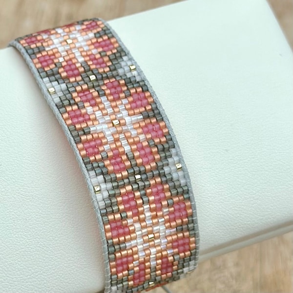 LILOU - Miyuki Bracelet, Loom Bead Bracelet Chart, Easy Loom Pattern, Flower Pattern, Pattern in PDF, Brickstitch,Miyuki Bead Woven Bracelet