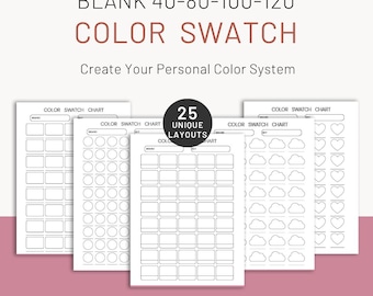 Blank Color Swatch Chart, Printable PDF, 40-120 Colors, A4/A5/Letter