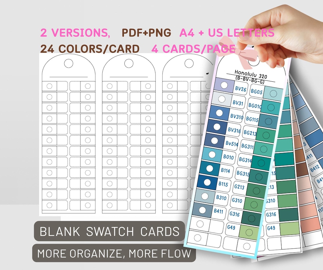 Color Swatch Card Template, Printable Swatch Chart,24 Colors per Card ...