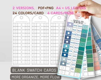 Color swatch card template, Printable Swatch Chart,24 Colors Per Card