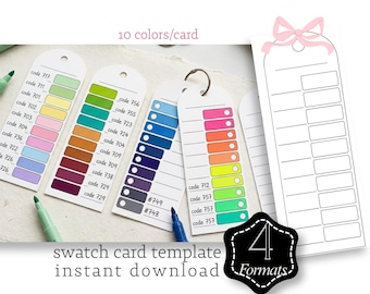 Printable 10-Color Swatch Cards Bundle, 4 Design Variations with Window Comparison Hole, Marker & Watercolor Swatch Template,PDF PNG