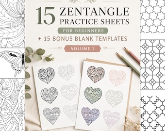 15 Zentangle Practice Worksheets for Beginners | 40+ Traceable Patterns + 15 Bonus Templates | PDF Download