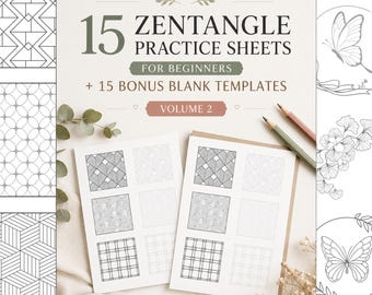15 Zentangle Practice Worksheets for Beginners | 40+ Traceable Patterns + 15 Bonus Templates | PDF Download