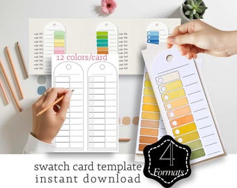 Printable Color Swatch Cards, 4 Design Variations with Window Comparison Hole, Marker & Watercolor Swatch Template, Printable PDF PNG