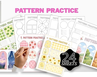 Pattern Practice Sheets Bundle for Markers, 24 Printable Coloring Templates, Floral Geometric Aesthetic Grid Layout,Instant Download PDF-PNG