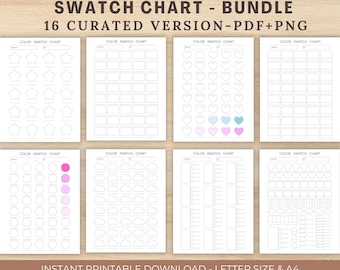 Color Swatch Charts,bundle, 16 design,  Blank Color Test, Printable PDF/PNG