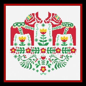 Scandinavian folk art Cross Stitch Pattern  Dala horse  Sweden Cross Stitch Nordic Cross Stitch Folr Modern Cross Stitch PDF Download