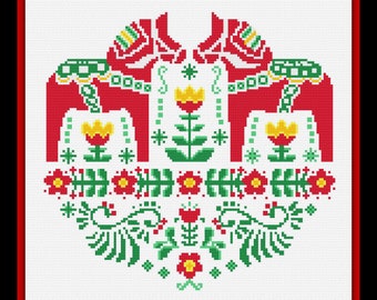 Scandinavian folk art Cross Stitch Pattern  Dala horse  Sweden Cross Stitch Nordic Cross Stitch Folr Modern Cross Stitch PDF Download