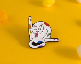 Pride Pin Cat Subtle Pride Badge — Rainbow Kitty LGBT Queer Badge Bisexual Lesbian Transgender Enamel Pin Subtle Pride Accessory Discreet