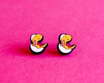 Lesbian Dino LGBT Pride Stud Earrings Velesiraptor — Minimalist Pride LGBT Lesbian Badge Lesbian Gay Earrings Subtle Discreet Beanie
