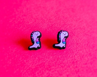 Binosaur Bisexual LGBT Pride Stud Earrings — Bisexual Pride LGBT Pan Rainbow Queer Earrings Minimalist Subtle Pride Accessory Discreet