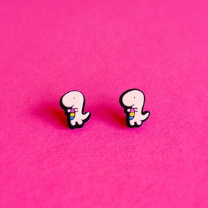 Pansexual Dino LGBT Pride Stud Earrings Pannosaurus Rex — Pansexual Pride LGBT Pan Rainbow Queer Earrings Minimalist Subtle Pride Accessory
