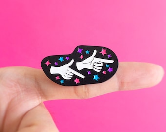 Bi Pride Pin Subtle Bisexual Finger Guns Enamel Pin  — LGBT Bi Bisexual Badge Lesbian Gay Transgender Enamel Pin Subtle Pride Discreet