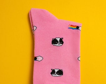 Pride Socks Cat Kitten LGBT Socks — Pride Kitty Cat Rainbow Queer Bisexual Casual Socks Lesbian Gay Bisexual Transgender Subtle Pride