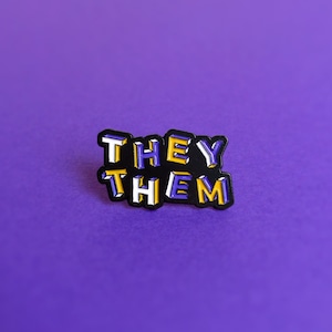 They Them Pronouns Nonbinary Pride Pin — Non Binary Pride Pronouns LGBT Rainbow Queer Badge Minimalist Enamel Pin Subtle Pride Accessory